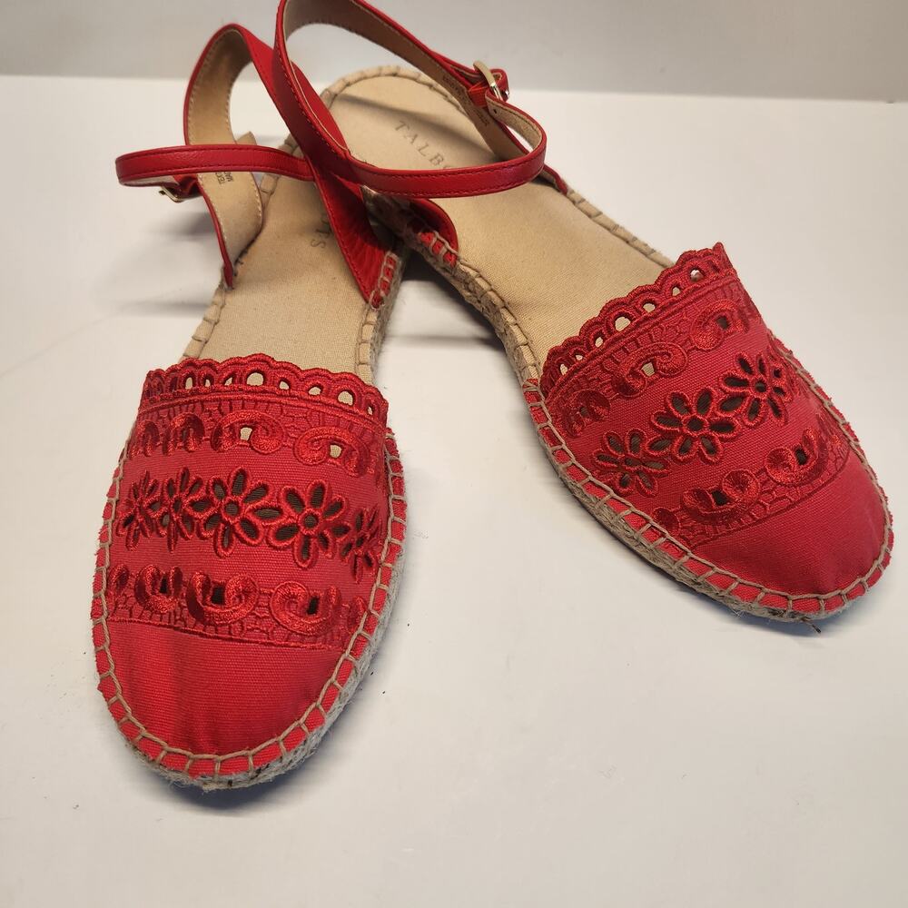 Talbots Izzy D’Orsay Canvas Eyelet Espadrille Sandals Red Size 9